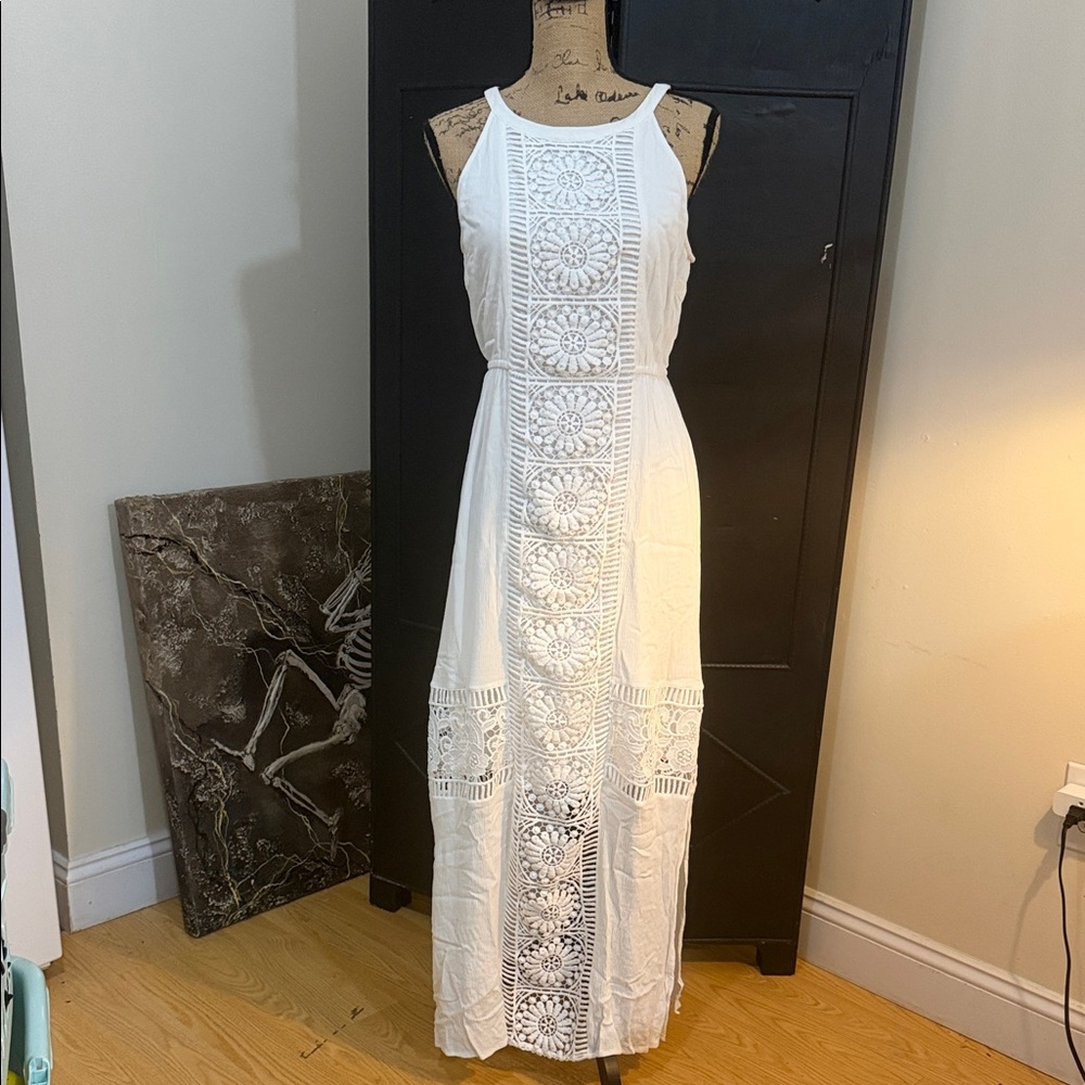Skies Are Blue White Crochet Maxi Dress